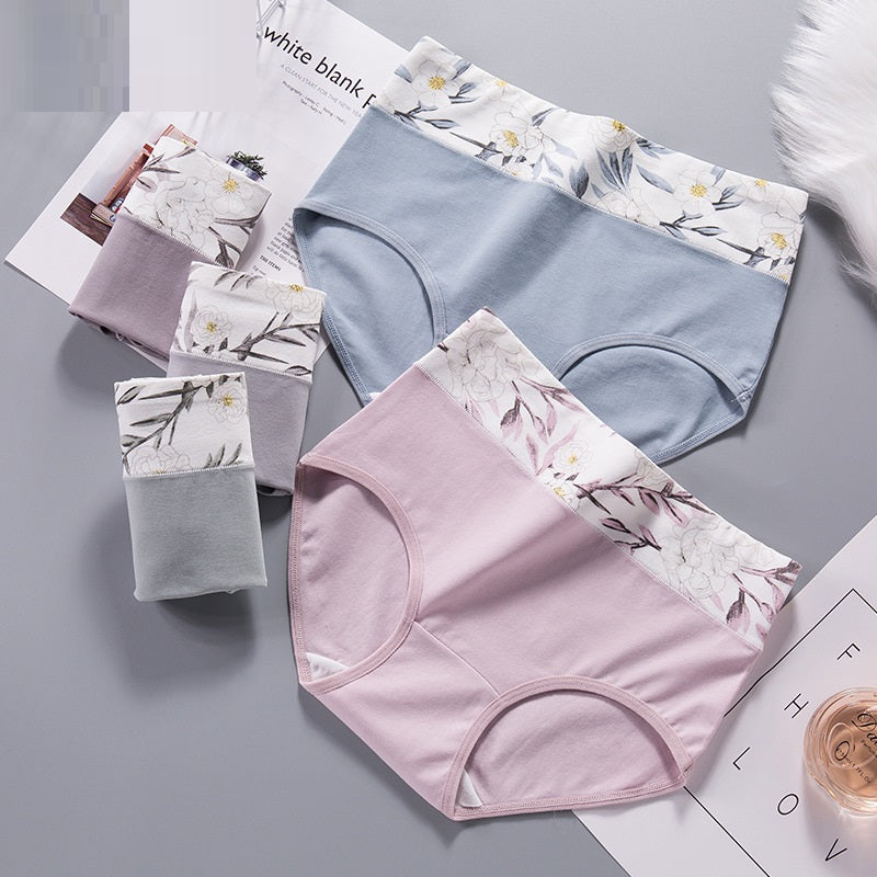 High Waist Pure Cotton Printed Large Size Girl's Underwear Seamless