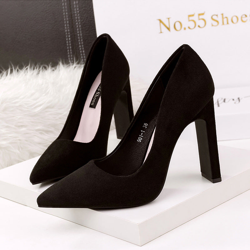 Korean Style Fashion Pointed Toe Thick Heels Sexy Nightclub Girl