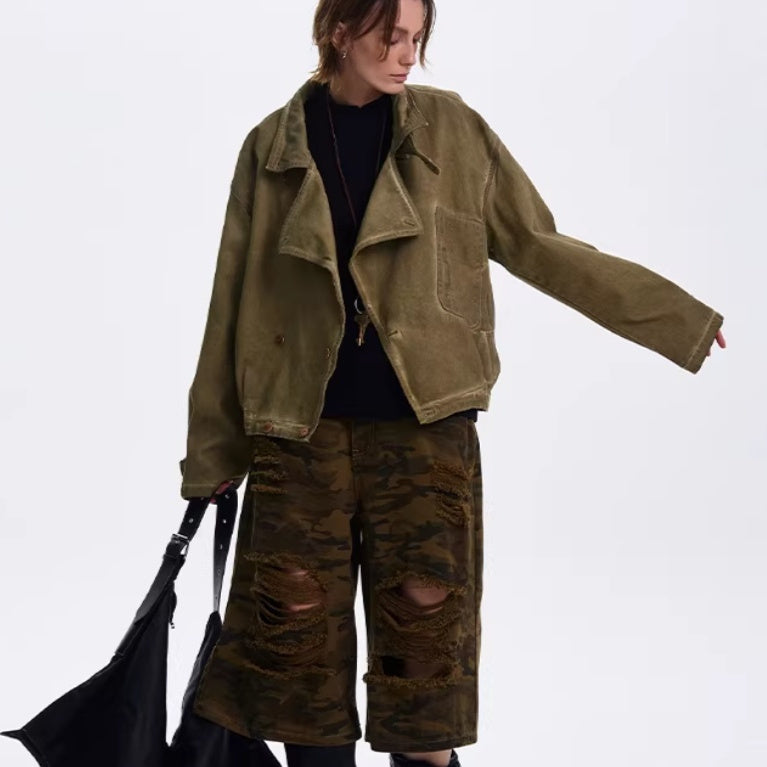 American Style Washed And Distressed Silhouette Jacket