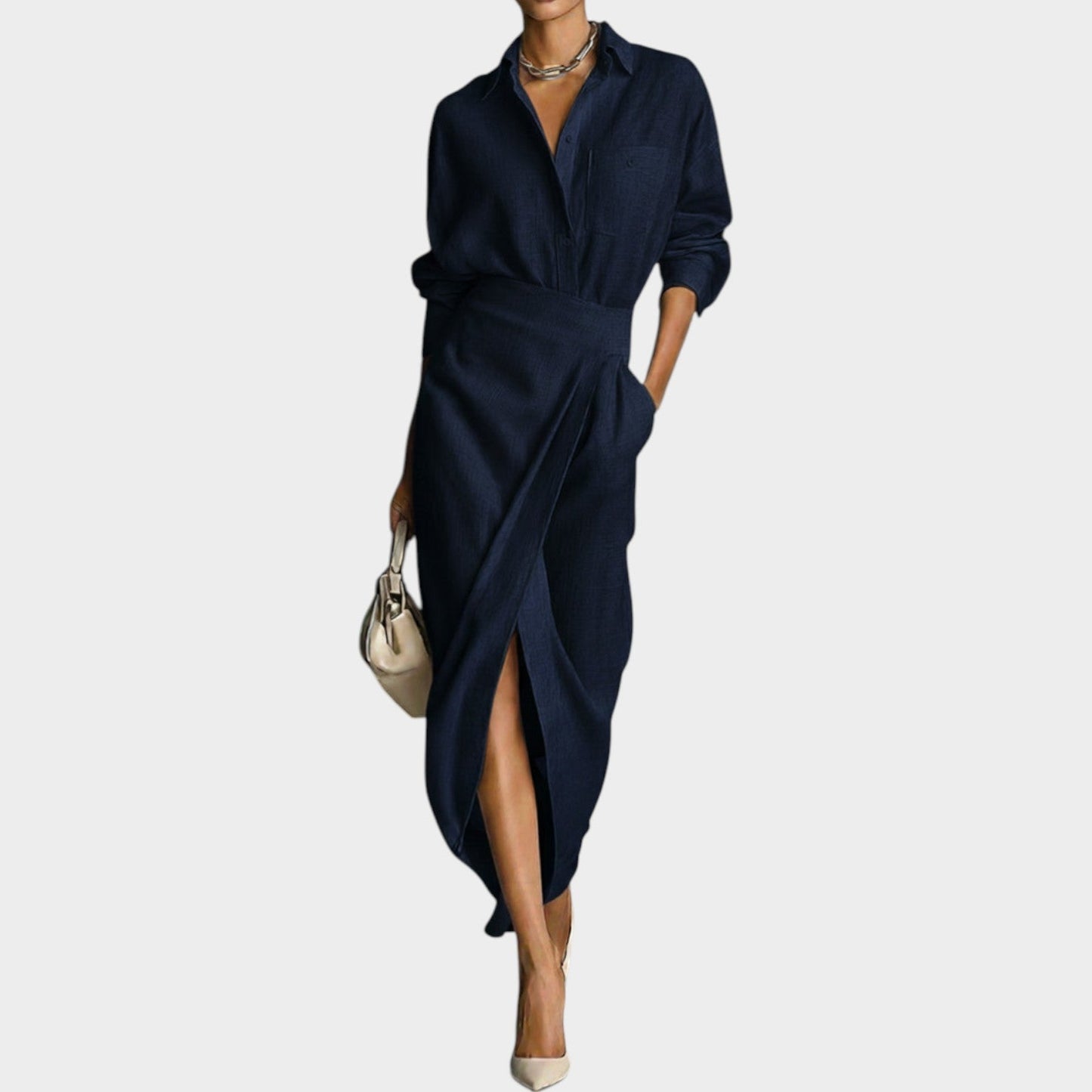 Womens Elegant Chic Sexy Solid-Color Irregular Pleated Dress
