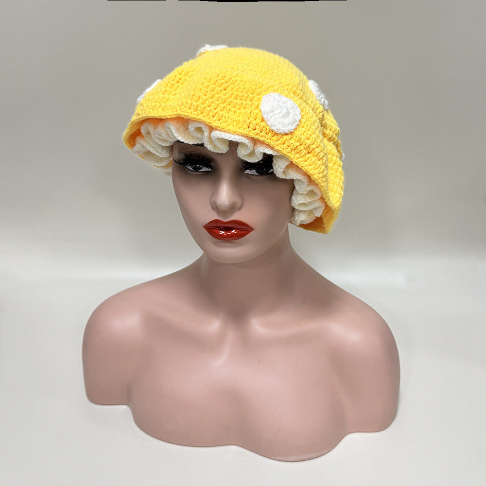 Sweet Cute Mushroom Beret Children Hand Crocheted Polka Dot