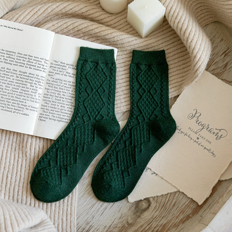 Classic Dark Floral Japanese Retro Solid Color Ladies Wool Socks