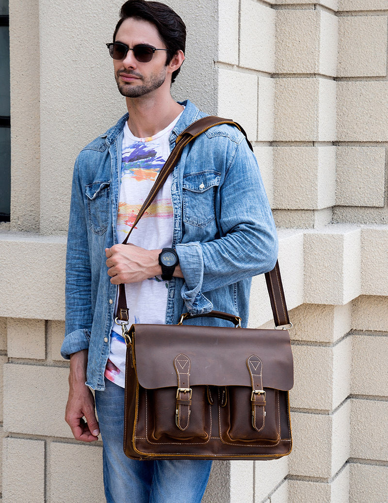 Men's Fashion Personality Leather Retro Portable Briefcase