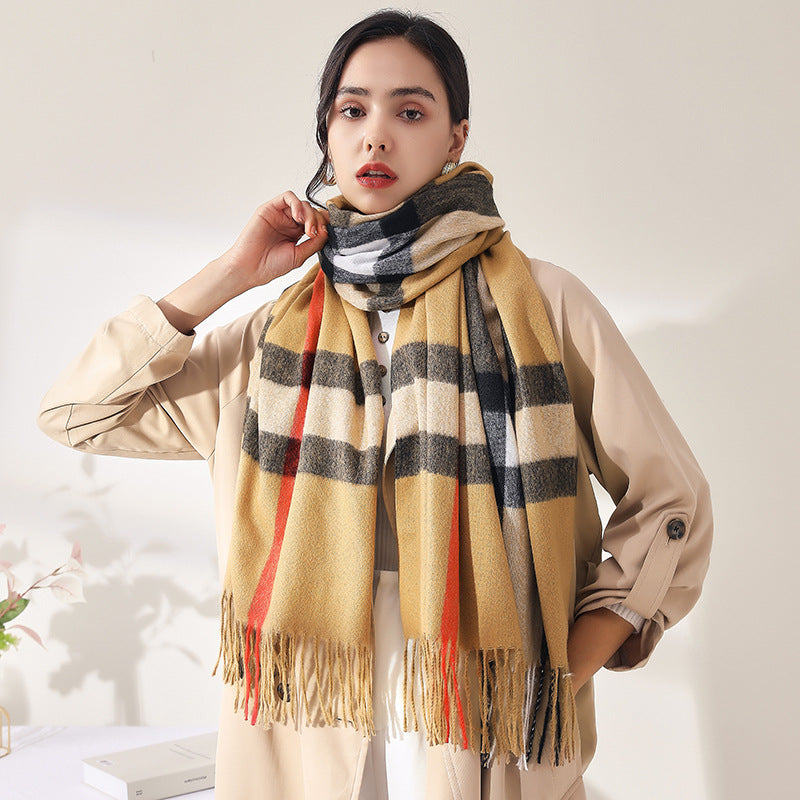 Imitation Cashmere Scarf Sweet Striped Shawl To Keep Warm