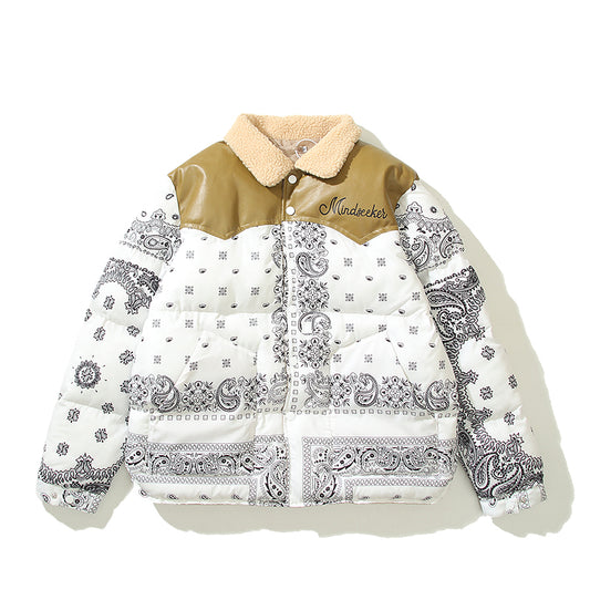 Color Stitching Cashew Flower Quilted Jacket Men
