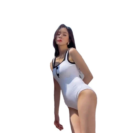 Slim Looking Belly Covering Black And White Stitching Bikini