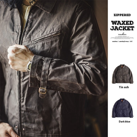 American Retro Four-generation Canvas Oil Wax Jacket Amekaji Tough Guy Zipper Short Coat