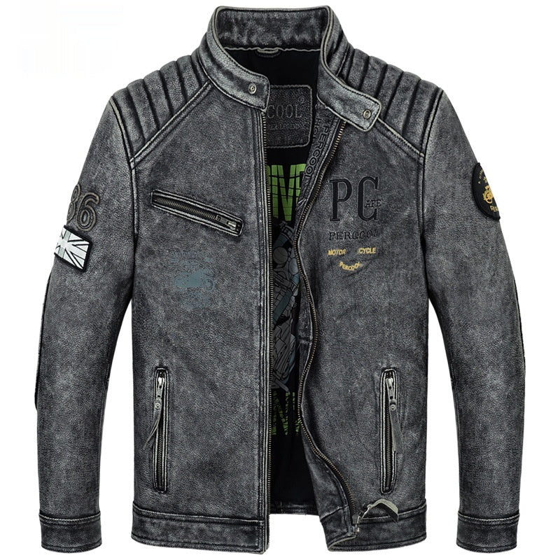 Men's Retro Distressed Top Layer Leather Jacket