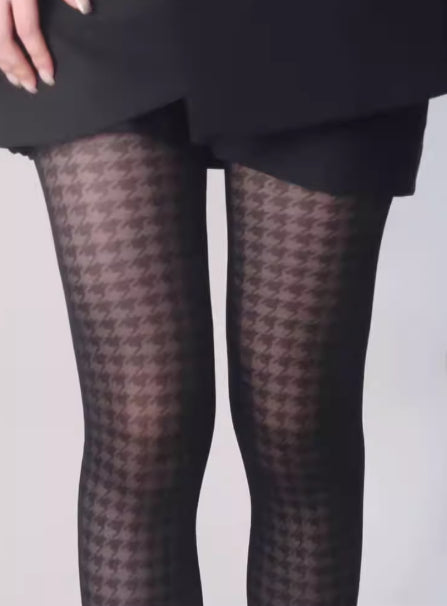 Houndstooth Ultra-thin Figure-flattering Sexy Black Fishnet Stockings