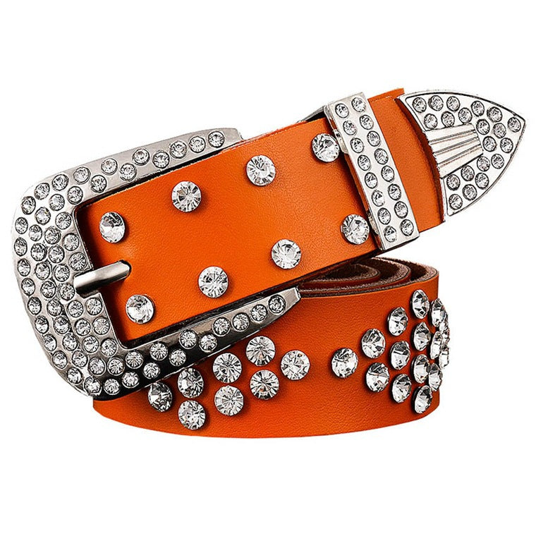 Leather Diamond Box Inlaid With Rhinestones Foreign Trade Ladies Pin Buckle Diamond Belt