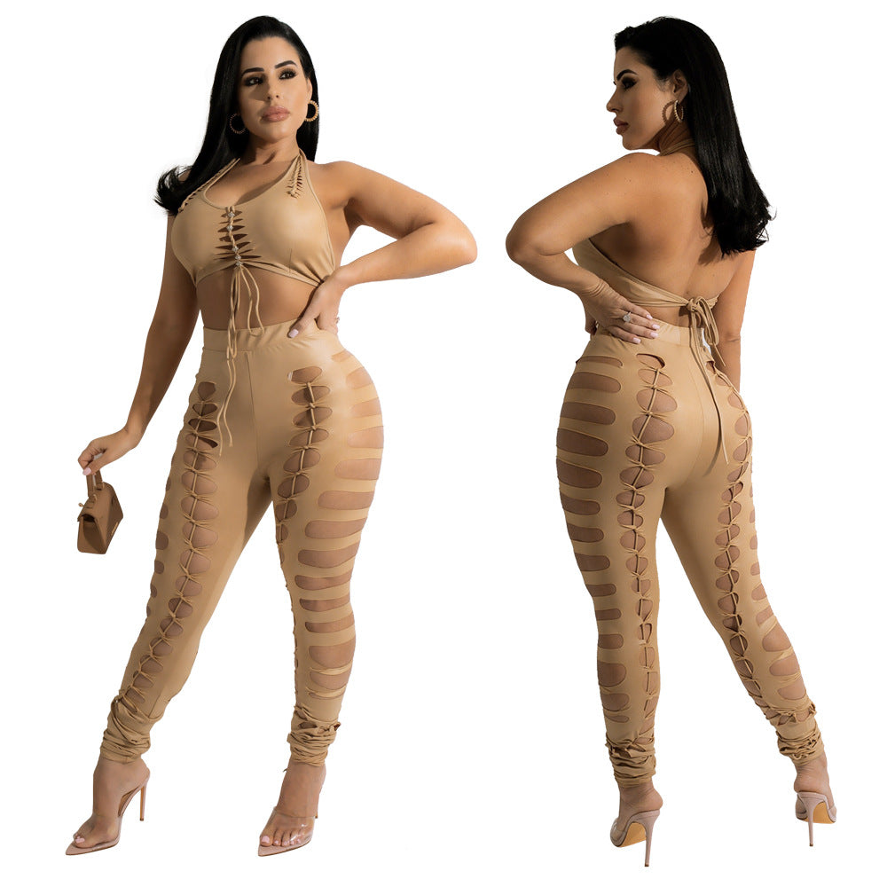 European And American Women's Hollow Solid Color Suit