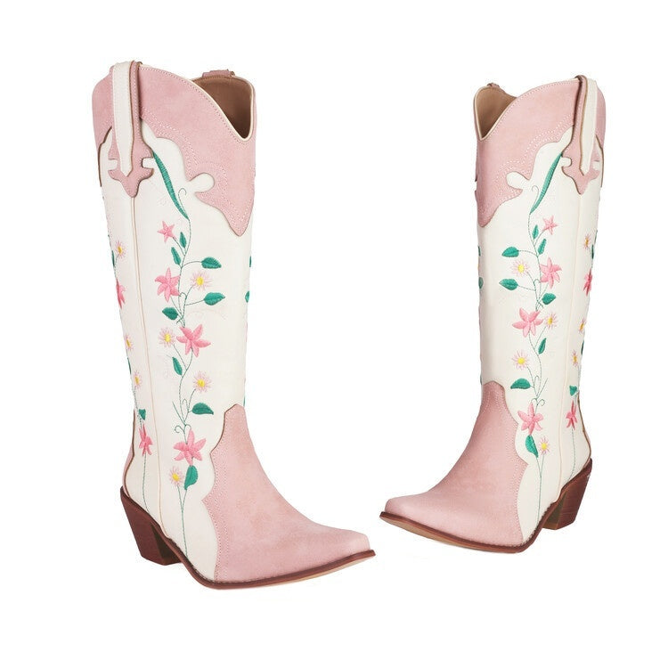Plus Size National Classic Embroidered Boots Thick-heeled Embroidered Knight Knee-high Boots