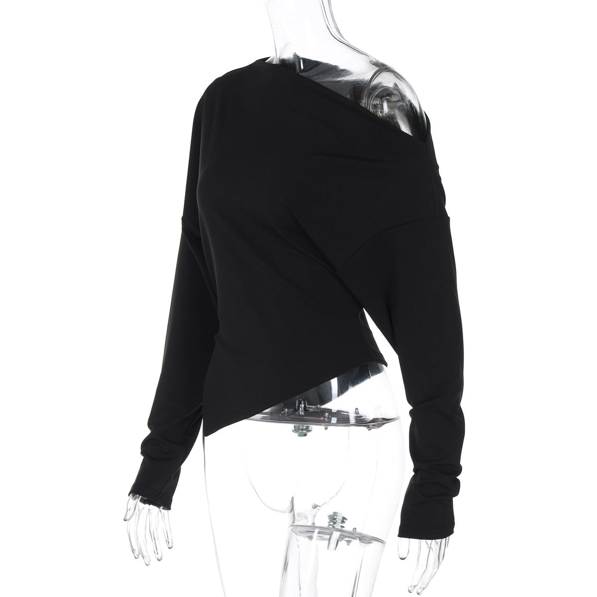 Women's Fashion Simple Shoulder Stretch Slim Fit Slit Long Sleeve Top