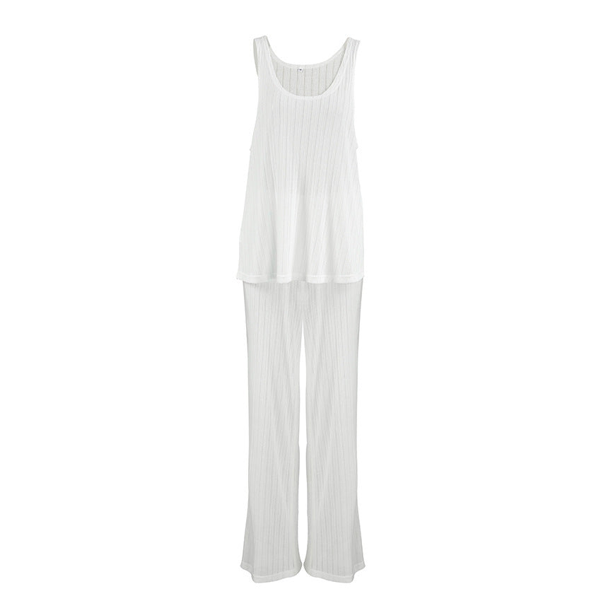 Casual Vest And Pants Set, Minimalist Womens Loungewear