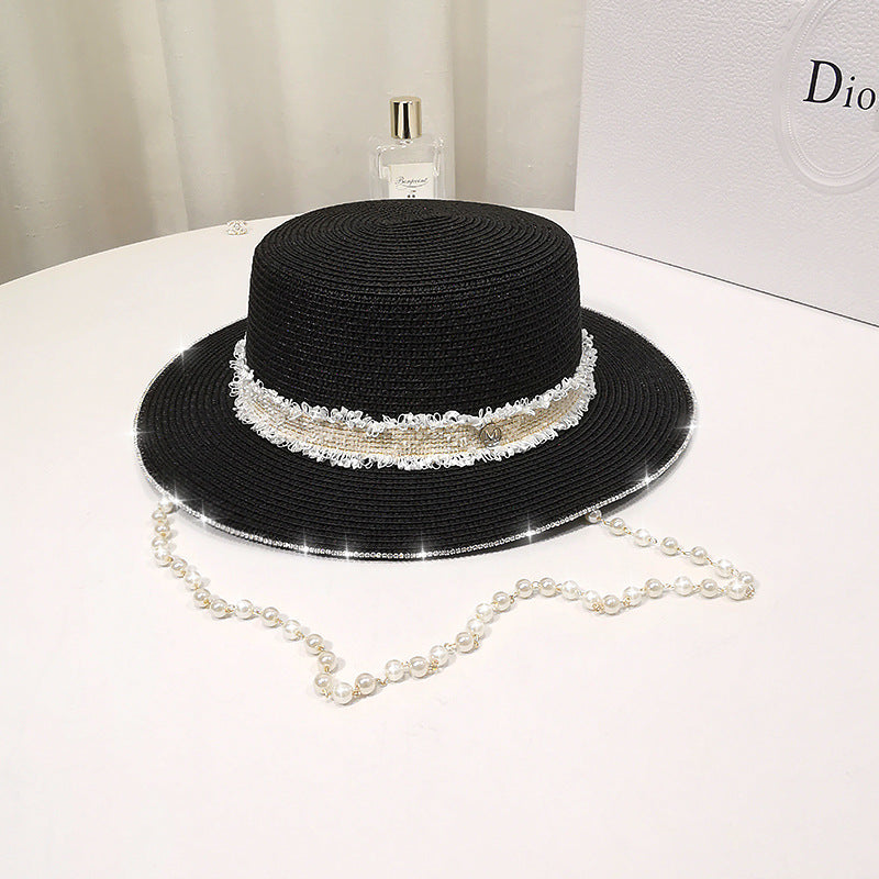 Pearl Flat Brim Straw Beach Hat