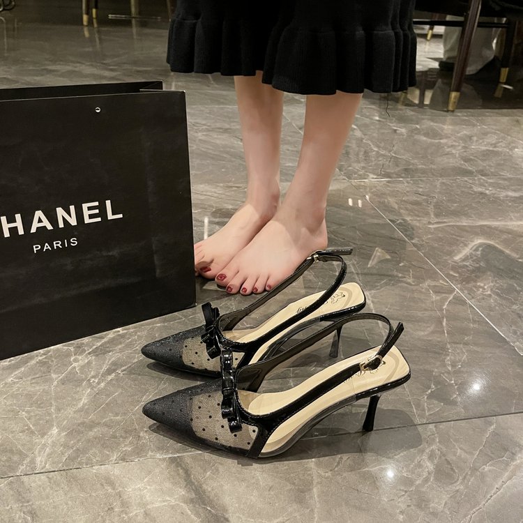 Nye Lukkede Høje Hæle Til Kvinder, Sommer Åbne Spidse Stilet-Sandaler Med Sløjfe Og Tyl, Sexede Enkelte Pumps