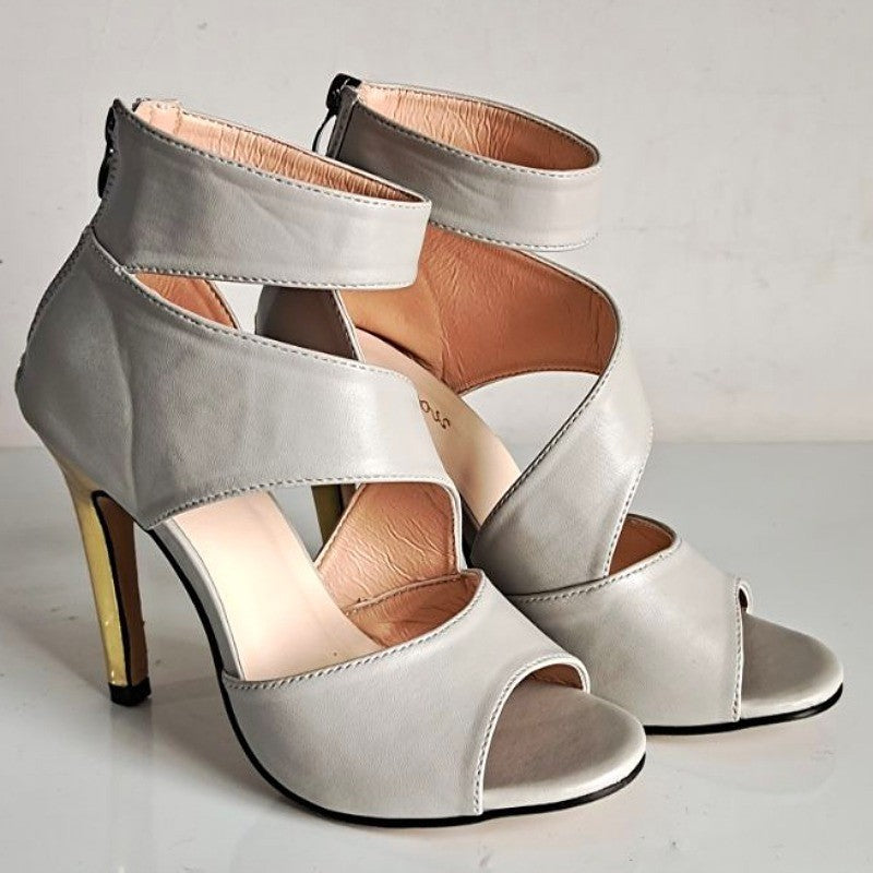Stiletto High Heel Hollow Fish Mouth Zipper Fashion Sandals Roman Sandals
