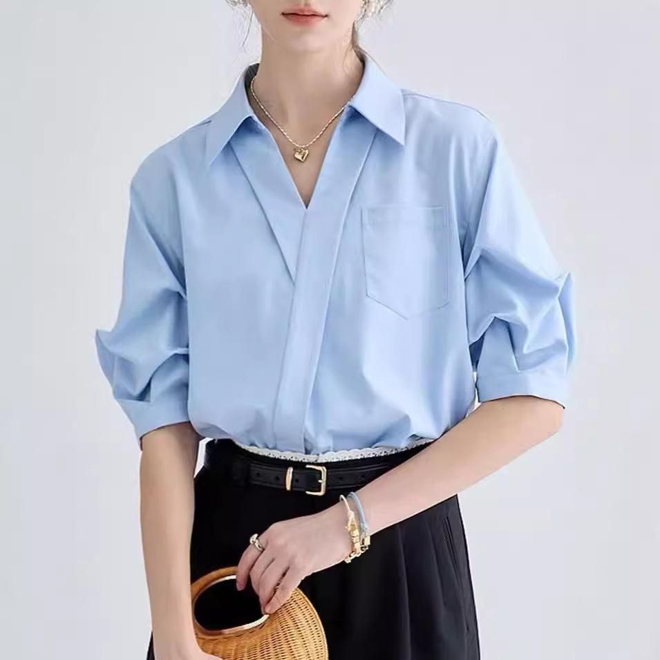 Design Sense Minority Fashion Elegant High Sense V-neck Young French Top