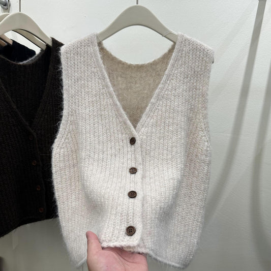 Solid Color Loose-fitting Versatile Sleeveless Cardigan Sweater Vest Women's Knitted Vest Waistcoat Top