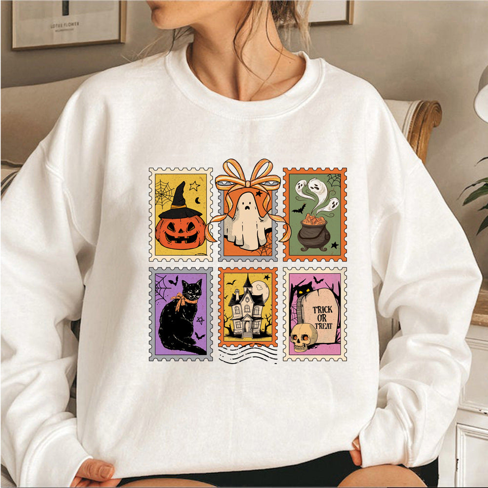 Retro Halloween Kat Spøgelse Sweatshirt Spooky Season Hoodie