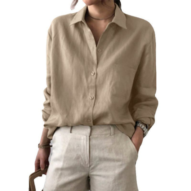 Solid Color Shirt Women's Retro Top