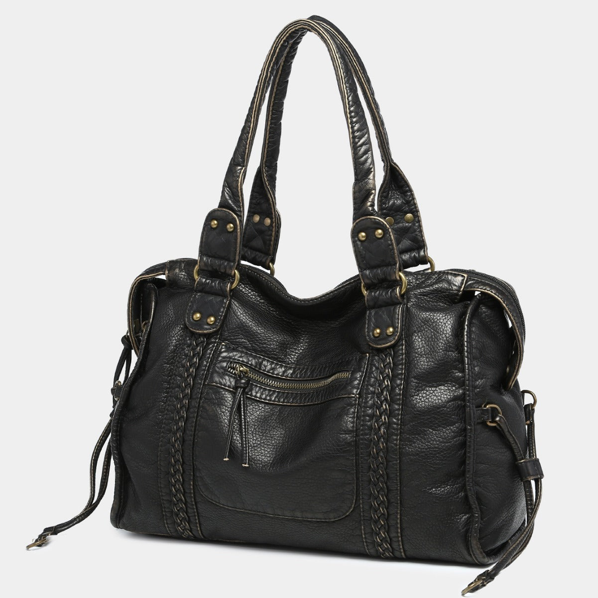 Fashion Retro Worn Looking Washed-out Brushed Large Capacity Soft Motorcycle Bag