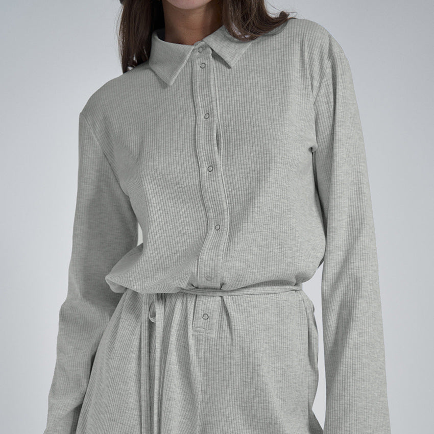 Womens Lace-Up Knitted Cardigan Jumpsuit