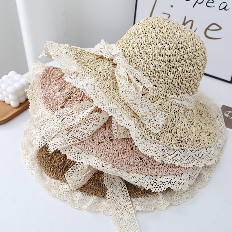 Women's Big Brim Beach Lace Strap Bow Hat