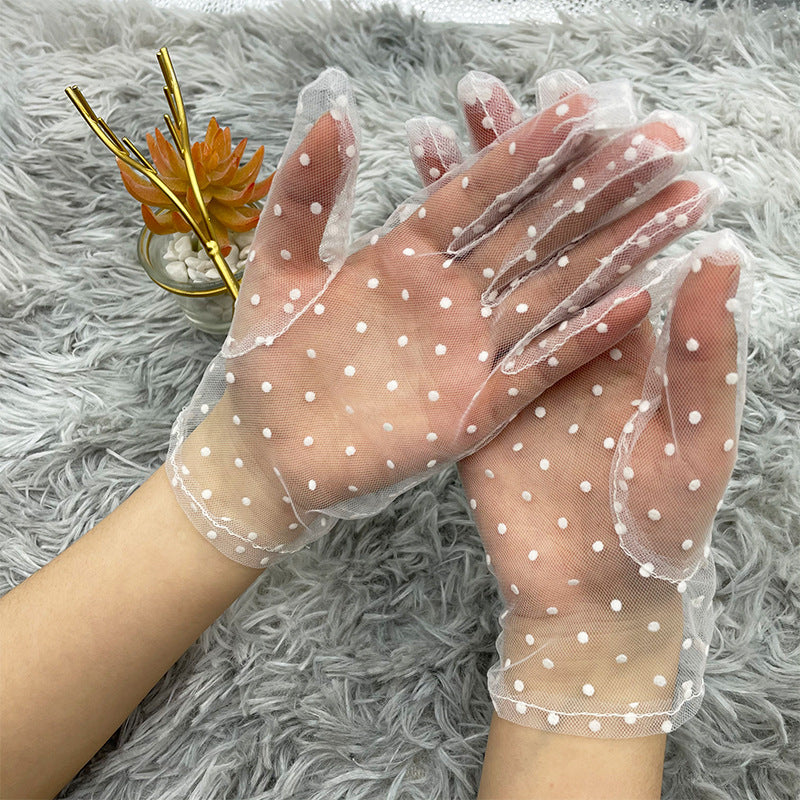 Simple Sunscreen Mesh Lace Thin Spotted Gloves