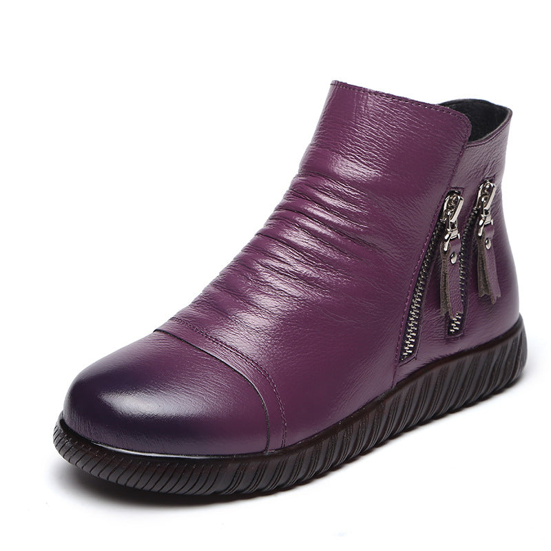 Anti-slip Soft Sole Comfortable Middle-aged And Elderly Leather Shoes Cowhide Ankle Boots