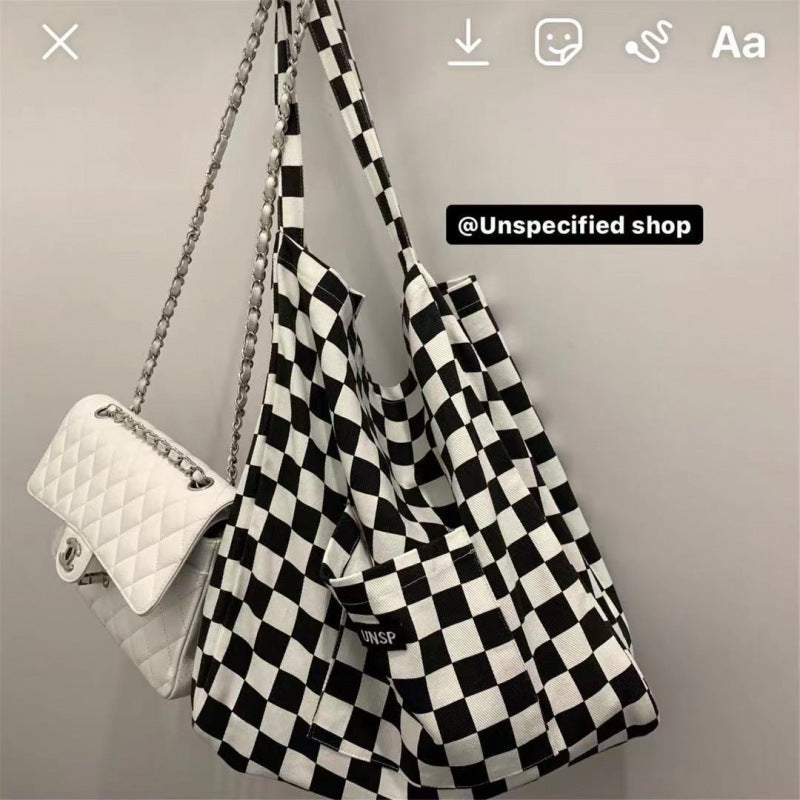 Korean Version Of Canvas Niche Checkerboard Check Shoulder Bag