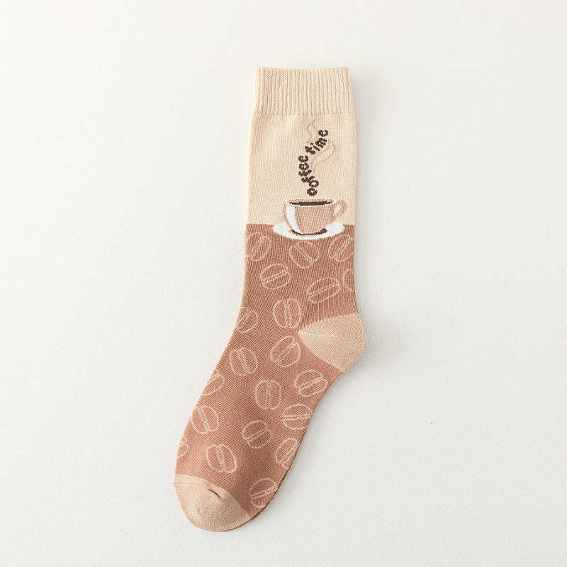 Female Personality Cartoon Letter Coffee Socks Are Comfortable And Sweat Wicking