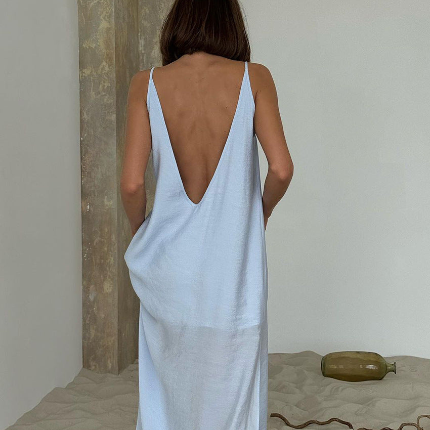 Womens Solid-Colored Casual Loose Simple One-Piece Pajama Dress