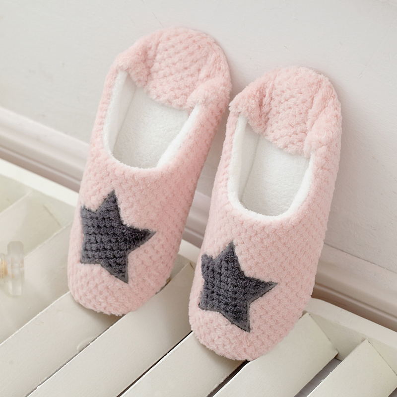 Autumn And Winter For Girlfriends Super Soft Stars Heart Indoor Home Cotton Slippers Soft Bottom Mute Home Slippers