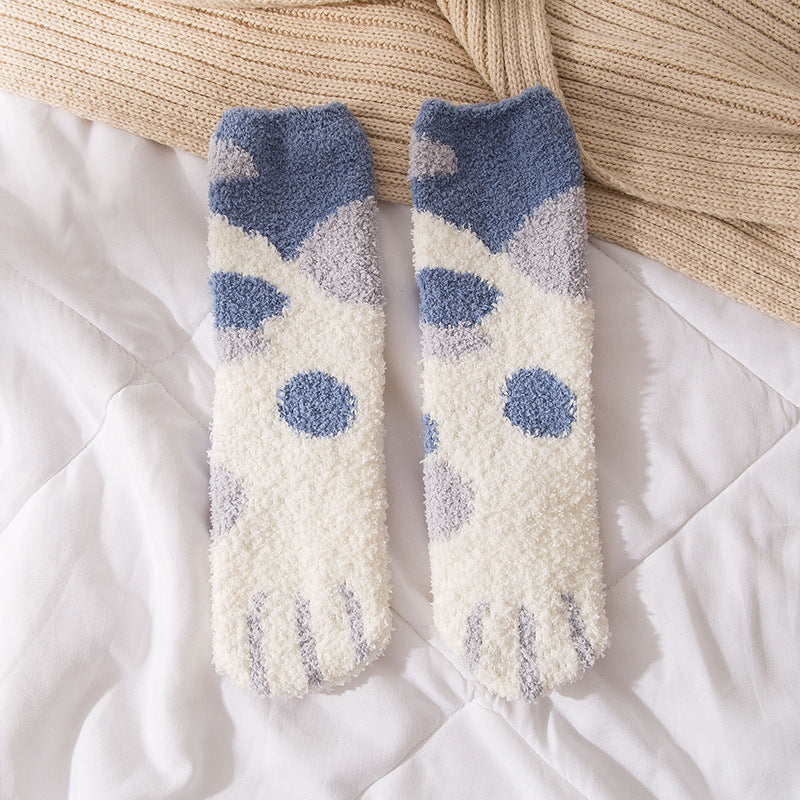 New Coral Velvet Cat's Paw Socks For Women Fleece Lined Padded Warm Keeping