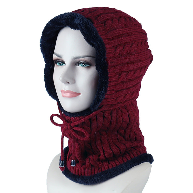 Women's Plus Velvet Knitted One-piece Woolen Hat