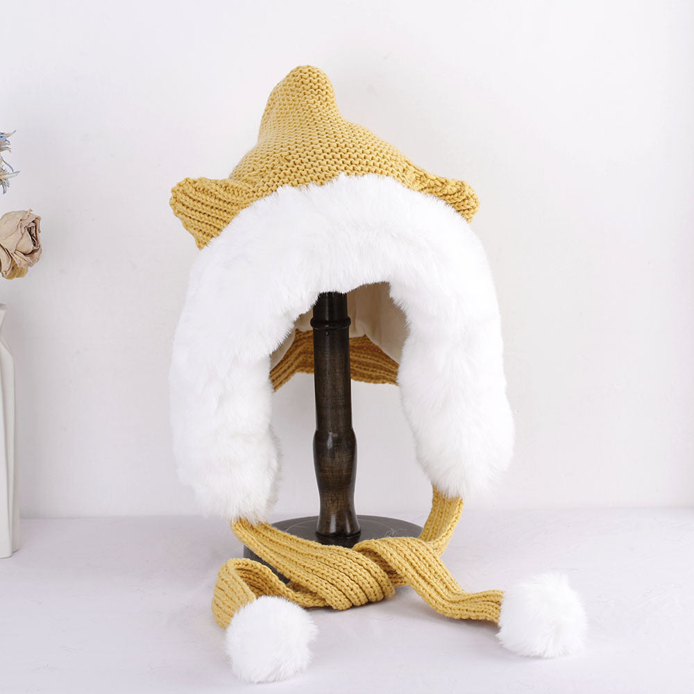 Cute Ears Thick Wool Hat Cape