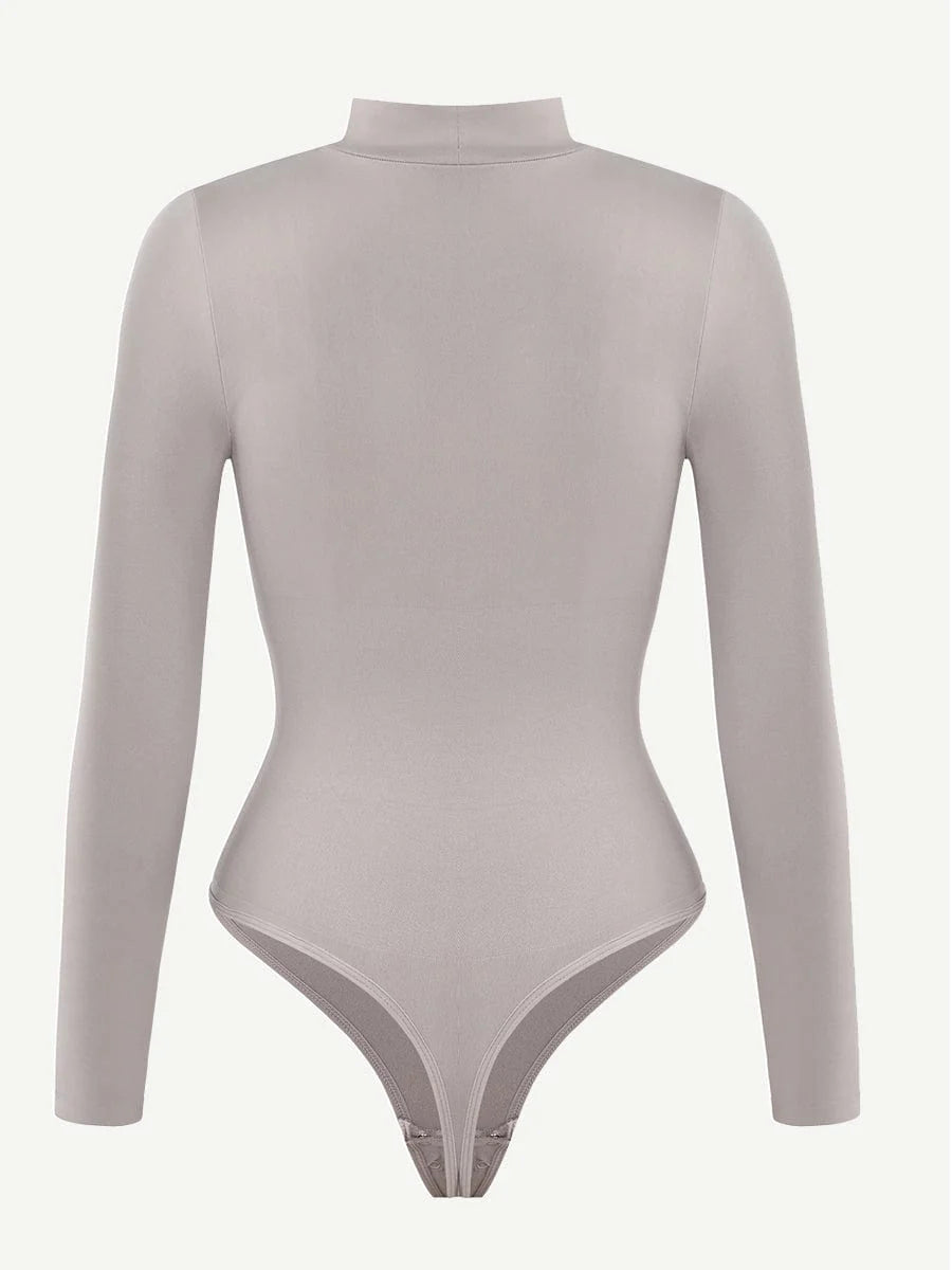 Seamless Eco-friendly Turtle Neck Long Sleeve Thong Bodysuit