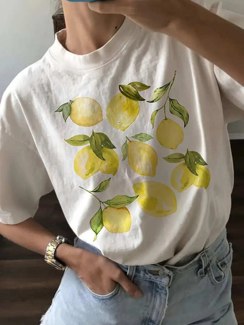 Fruit Strawberry Round Neck Short Sleeve Top For Women
