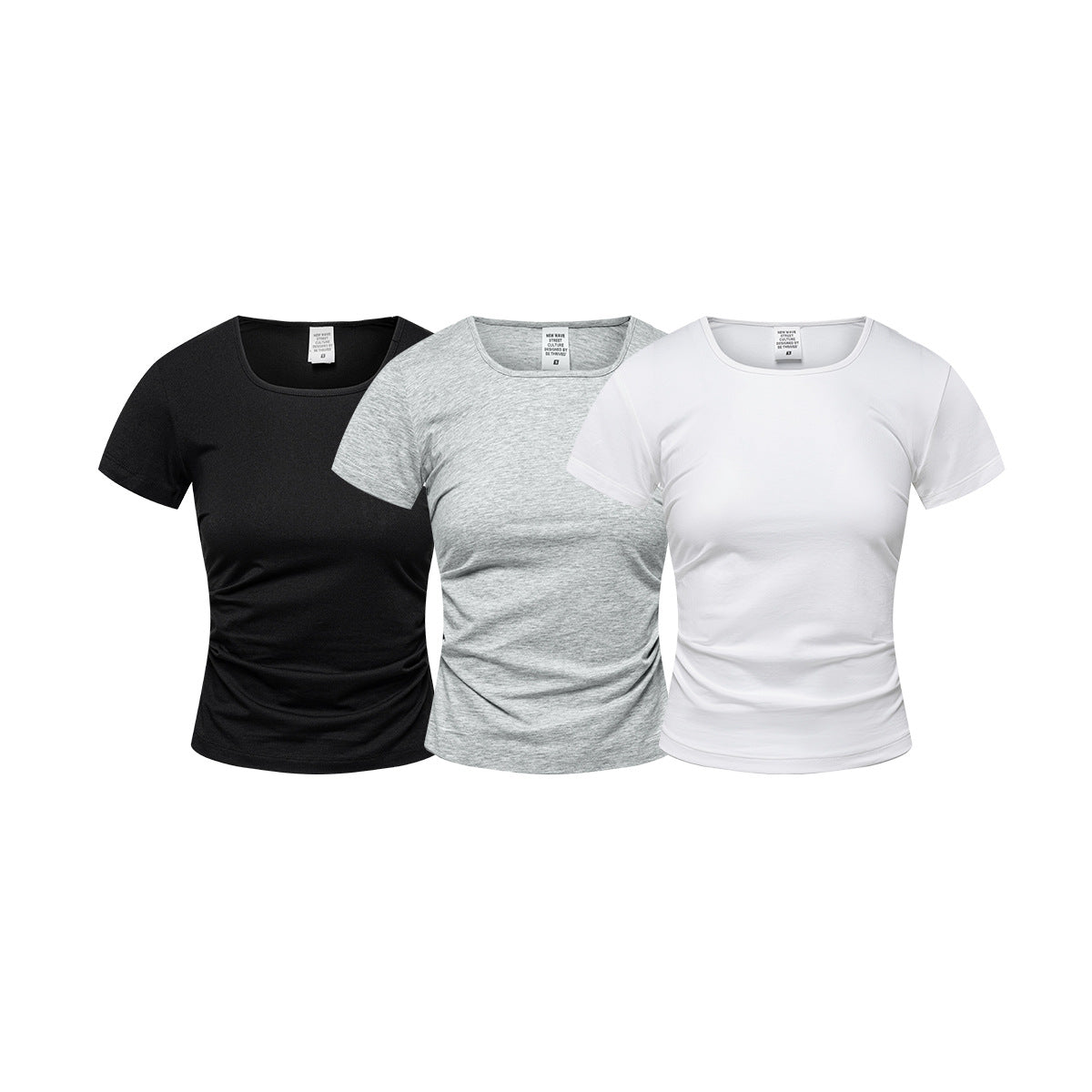 Solid Color Square Collar Shoulder Short Sleeve Slimming European And American