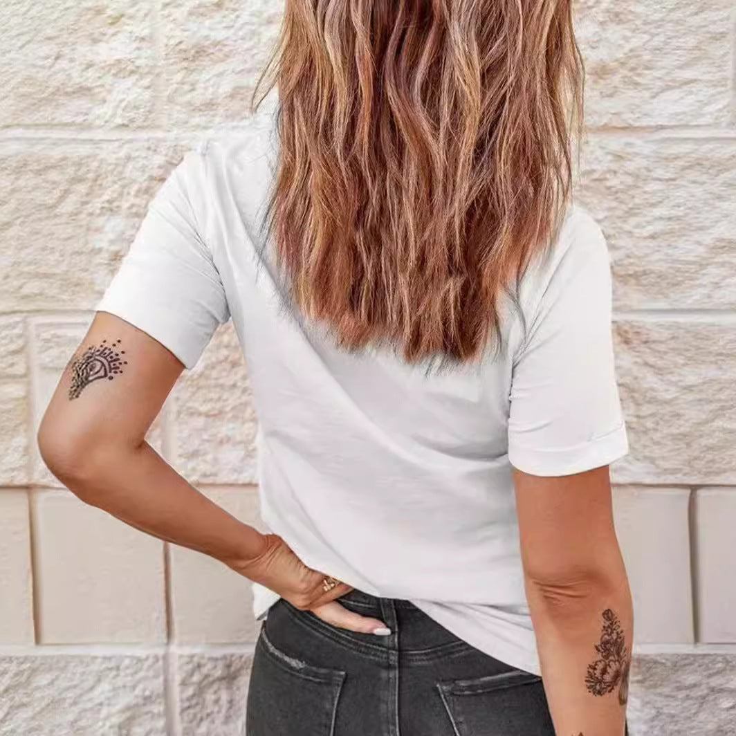 European And American Printed Round Neck T-shirt Spring And Summer Leisure Short Sleeve