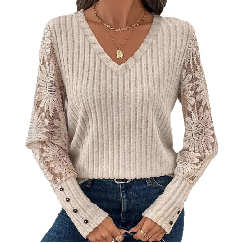 V-neck Pullover Loose-fitting Long Sleeves Sweater