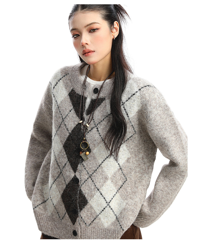 Rhombus Cardigan Knitted Sweater Coat