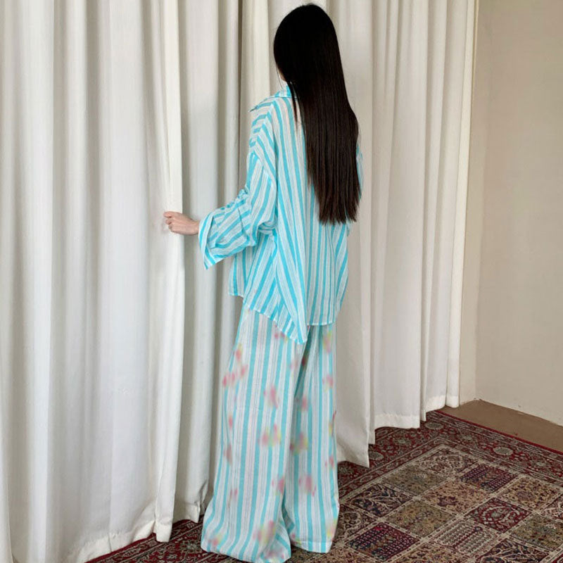 Loose-fitting Long-sleeve Sun-protective Shirt Relaxed Wide-leg Trousers