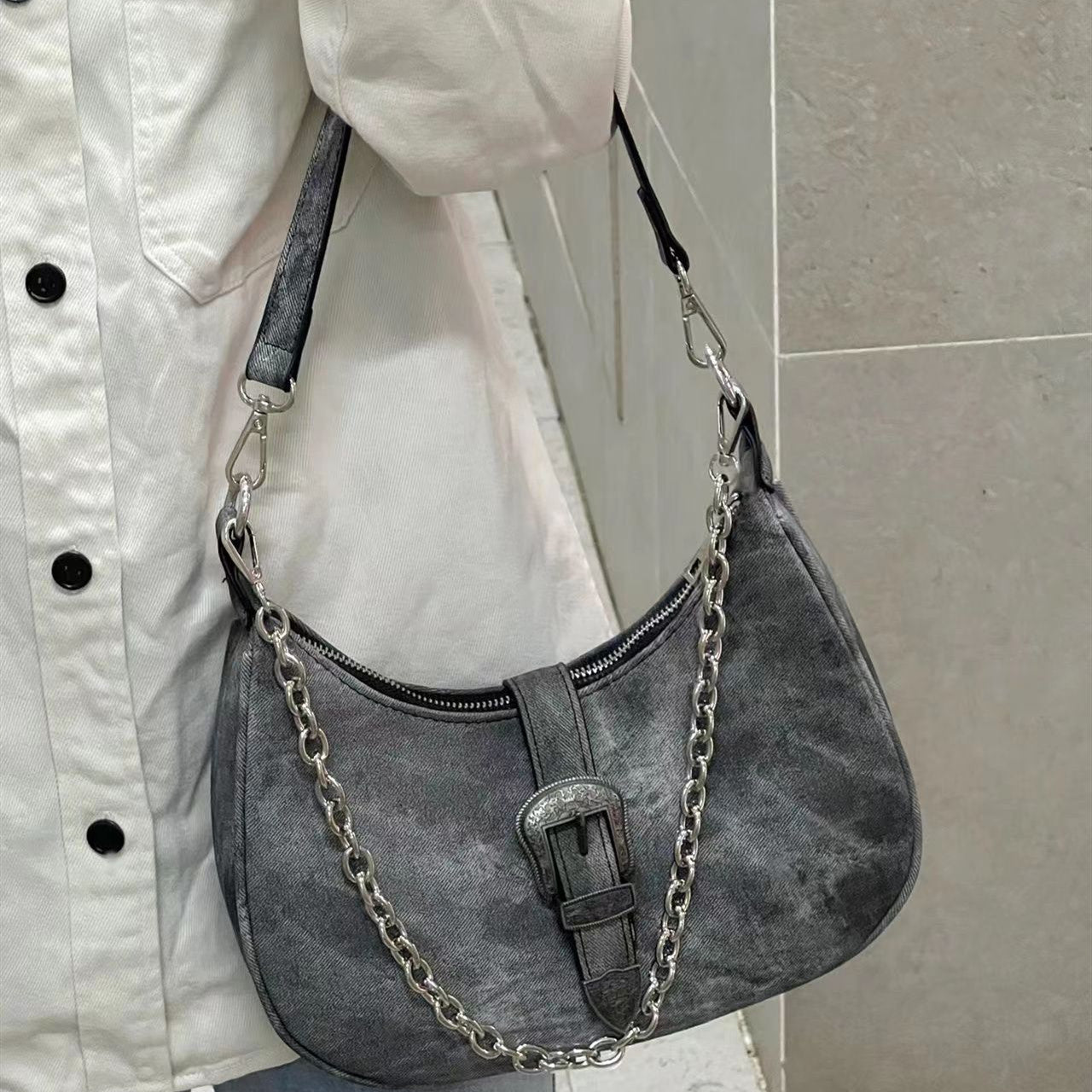 Niche Retro Chain Canvas Shoulder Bag Advanced Texture All-match Crossbody