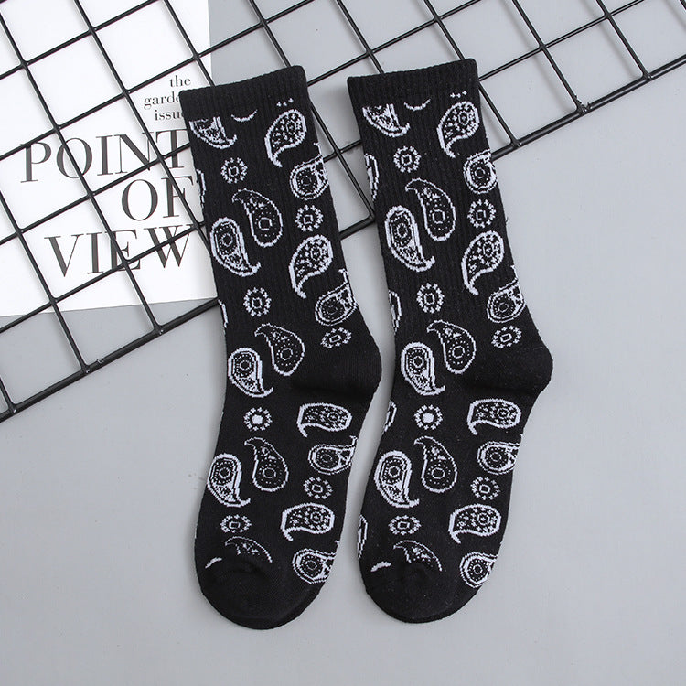 Mid Tube Socks Men's Stockings Cashew Flower