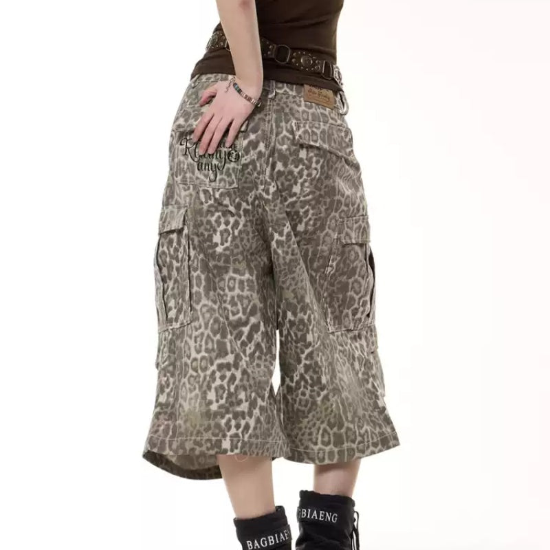 Vintage Leopard Print Workwear Shorts Women's Summer Loose Street Slimming