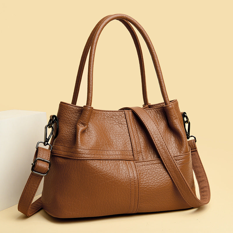 Women's Soft Leather Commuter Tote Bag Simple Shoulder Messenger Bag