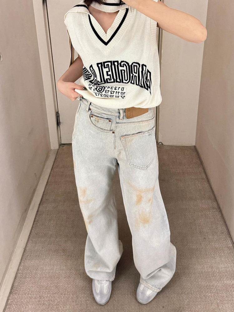 Amerikanske Retro Plus Size Jeans med Syninger til Kvinder