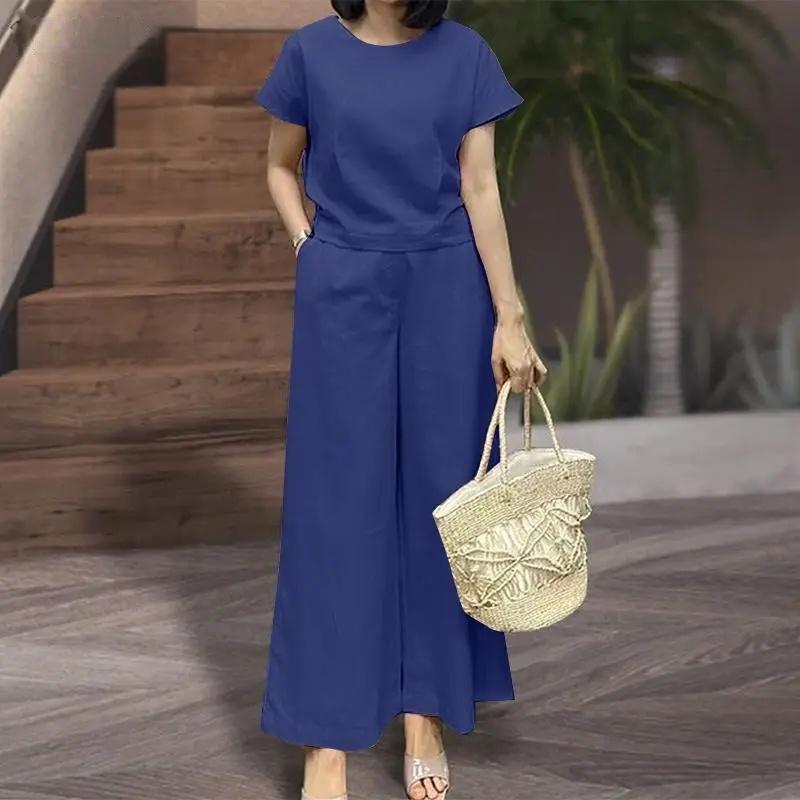 Womens Short-Sleeve Sporty Casual Set Cropped Loose Top And Cropped Pants Two-Piece Set
